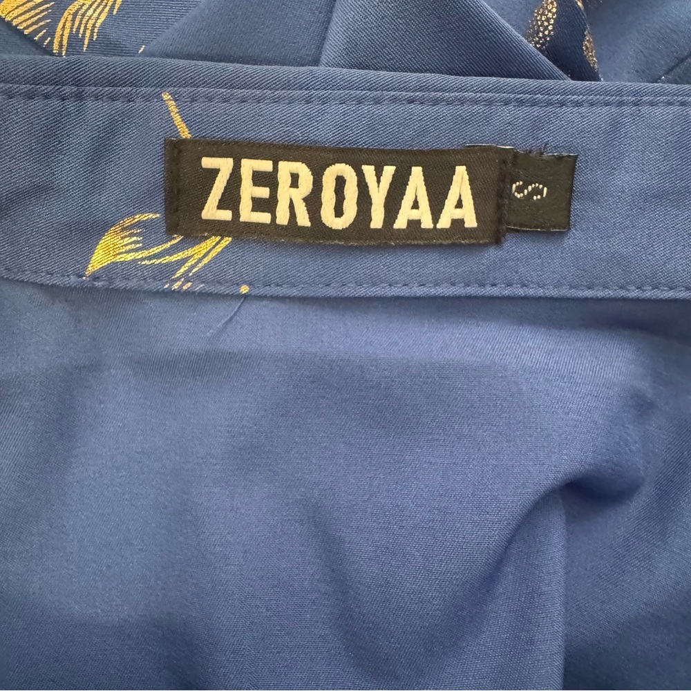 Zeroyaa Blue Gold Floral Print Long Sleeve Button‎ Up Shirt Men’s Small - Picture 6 of 8